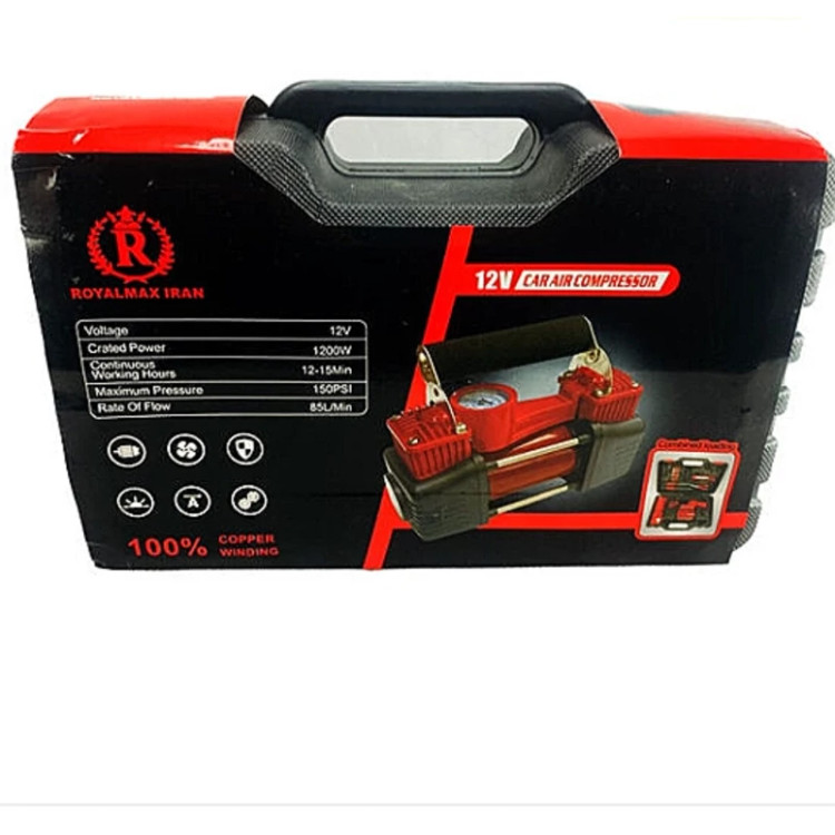 کمپرسور باد فندکی خودرو دو سیلندر قوی با چراغ قوهcompressor کیفیت عالی همراه با وسیله