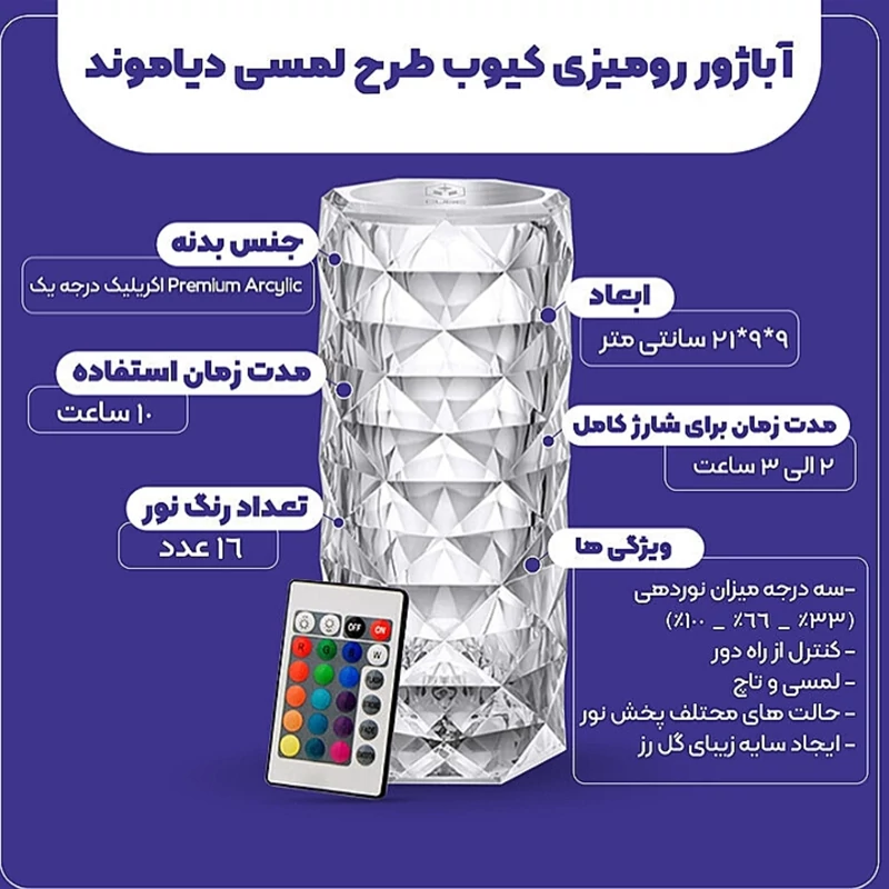 آباژور کریستال با 16 رنگ زیبا و خیره کننده درجه یک